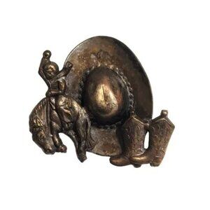 Vintage Western Brass Cowboy Rodeo Bucking Horse Hat Boot Pin Brooch Yellowstone
